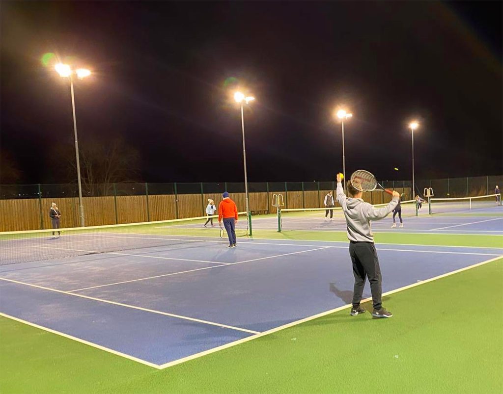 Helsby Tennis Club floodlights tennis at night 01