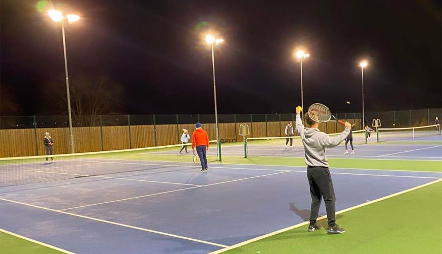 Helsby Tennis Club floodlights tennis at night 01
