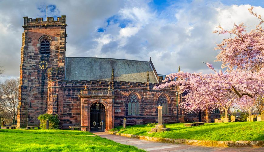 St Laurence Church Frodsham Cheshire Spring Time Cherry Blossum